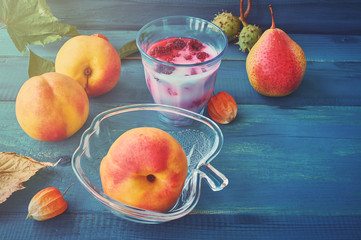 smoothies of raspberries near nectarines