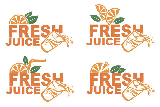 collection of colorful orange fresh juice emblems