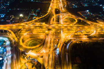 Aerial view night traffic freeway movement transport