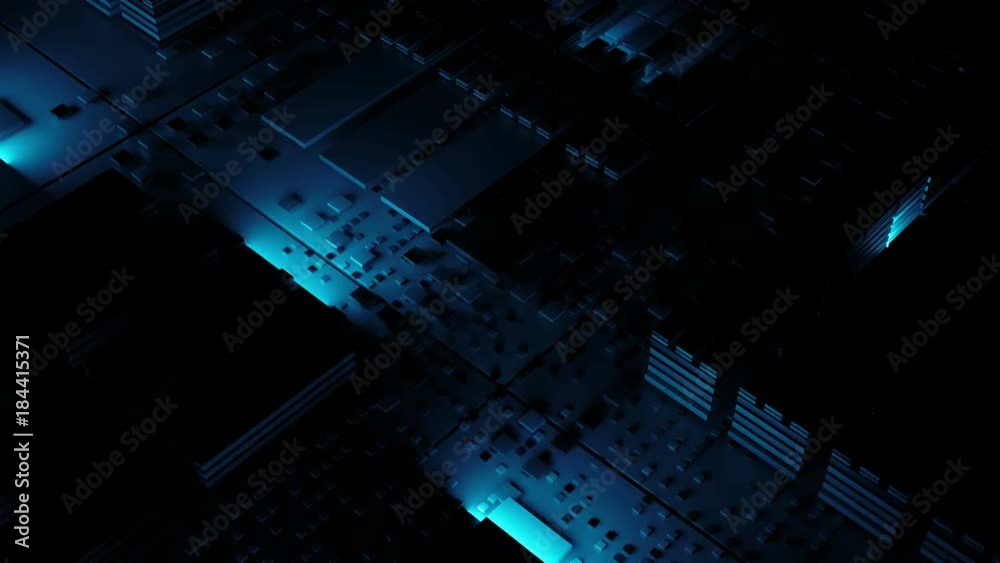 Poster 3d abstract technology background. complex block structure with random lights. tech concept render. 