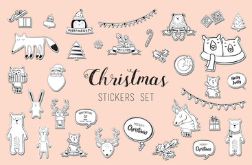 black and white christmas and winter sticker set