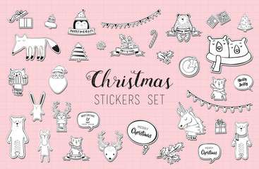 black and white christmas and winter sticker set