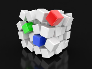 Cube falls apart. Image with clipping path