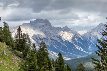 Fototapeta premium Sorapiss massif and Antelao Mount cloudy panorama, Dolomites, Italy