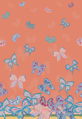Vector vertical seamless pattern with hand drawing detailed colorful butterflies.