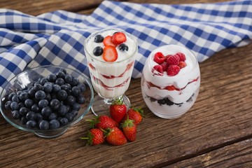 Fruit ice cream on wooden table