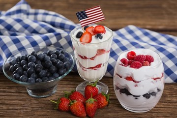 Fruit ice cream on wooden table