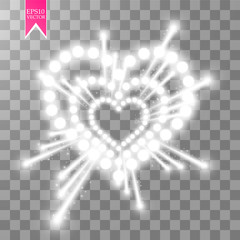 Heart of the lamps ith luminous fireworks on a transparent background. Valentines day card. Heart with inscription I Love You. Vector illustration