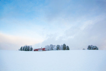 Naklejka premium beautiful winter landscape snow farm house
