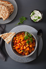sweet potato and chickpea curry with naan bread