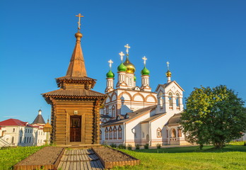 Fototapeta na wymiar Trinity-Sergiev Varnitsky Monastery on outskirts of city of Rostov on birthplace of Holy Russian Orthodox Church of St. Sergius of Radonezh
