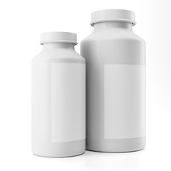 3d blank medicine bottles with labels on white background 3d illustration