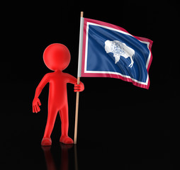 Man and flag of the US state of Wyoming. Image with clipping path