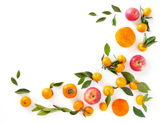 Fruits isolated on white background, top view.