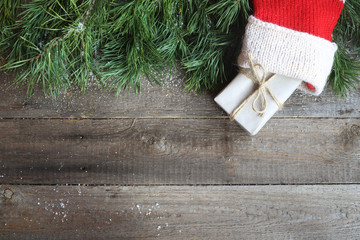 Christmas card on wooden background
