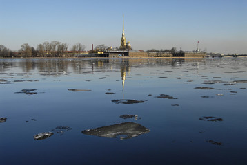 The last ice. Peter-Pavel's Fortress. Neva River. Petersburg. Russia.