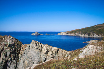 Rocks, seascape in clear weather.