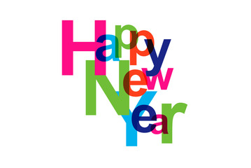 Colorful modern text Happy New Year, celebration greeting card, vector art