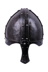 Steel knight helmet on a white background - 184424375