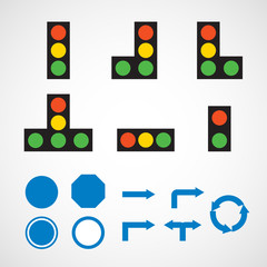 Vector set of traffic signals, road signs.