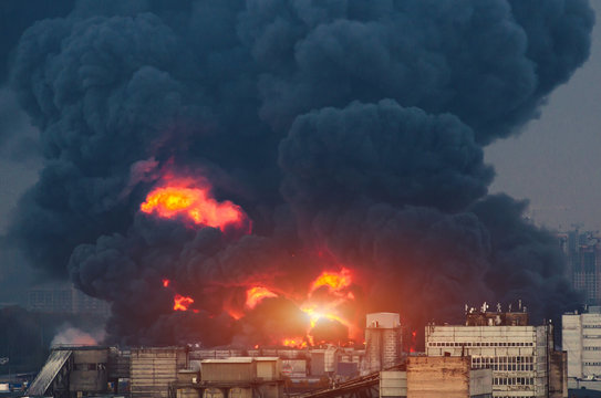 Catastrophe gas explosion on the gas pipeline fire and black smoke