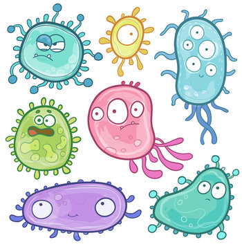 Set of cartoon Microbes, Germs and Viruses