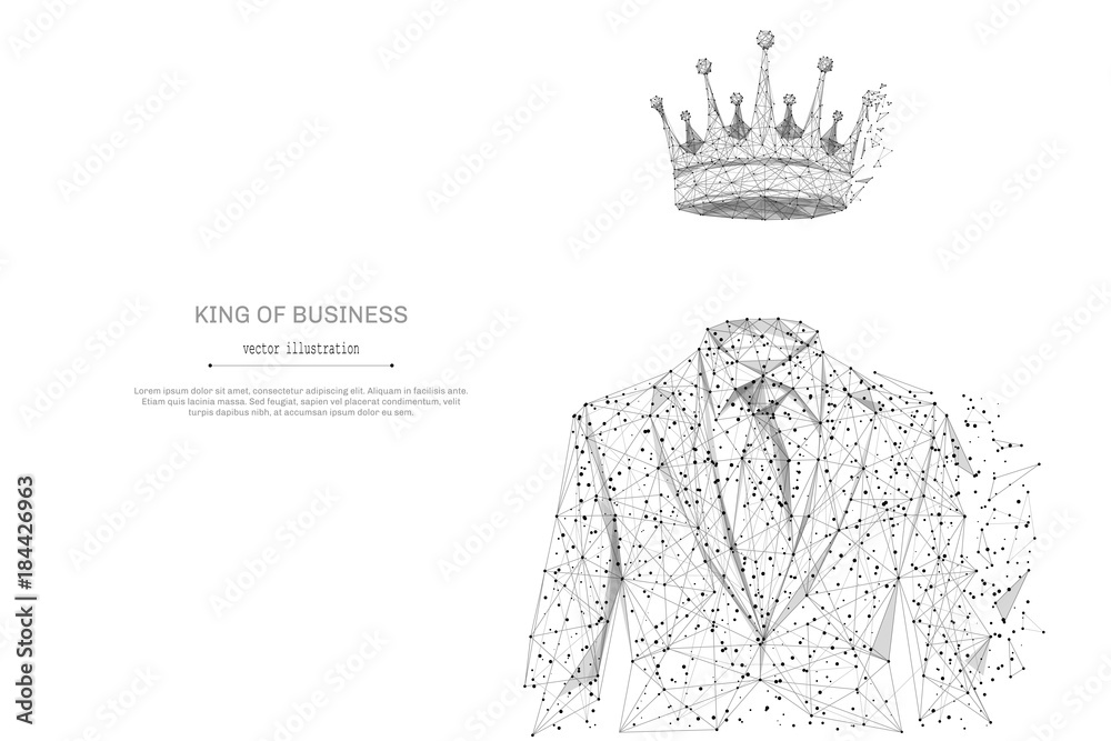 Poster abstract mash line and point businessman in suit with crown origami on white background with an insc