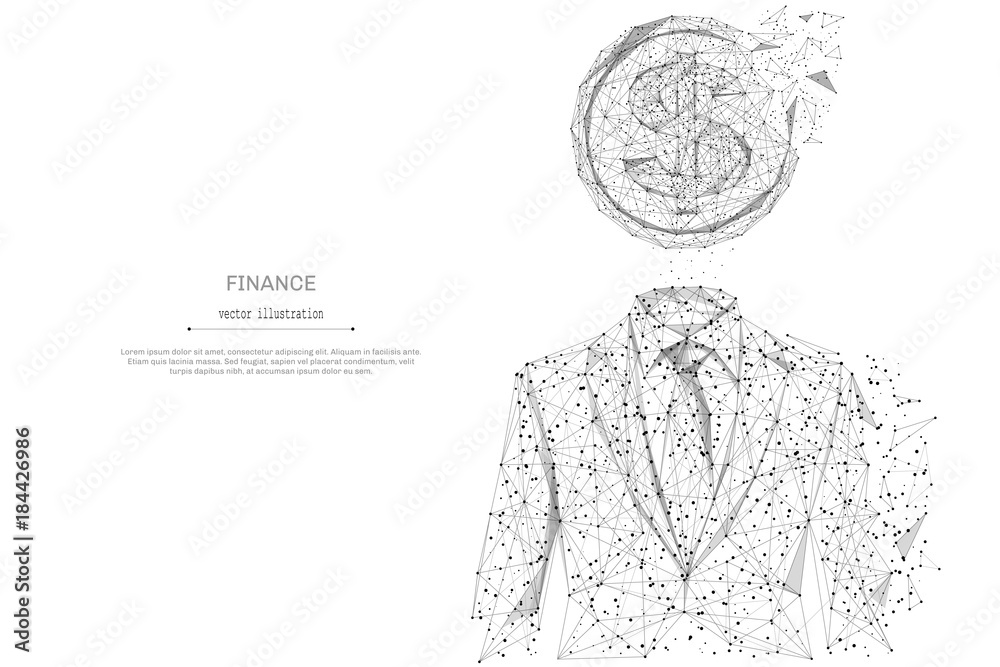 Aufkleber abstract mash line and point businessman in suit with dollar origami on white background with an ins
