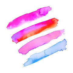 Colorful watercolor brush stroke stripes isolated on white. Hand painted grunge stripes set.