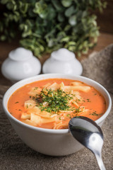 Fresh tomato soup with rice.
