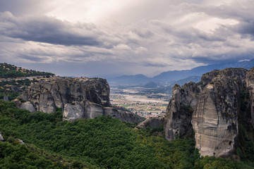 Fototapeta na wymiar Landscape of monasteries of Meteora in Greece. St. Nikolaos Anapafsas Monastery in Trikala region