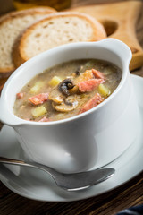 The sour soup made of rye flour.