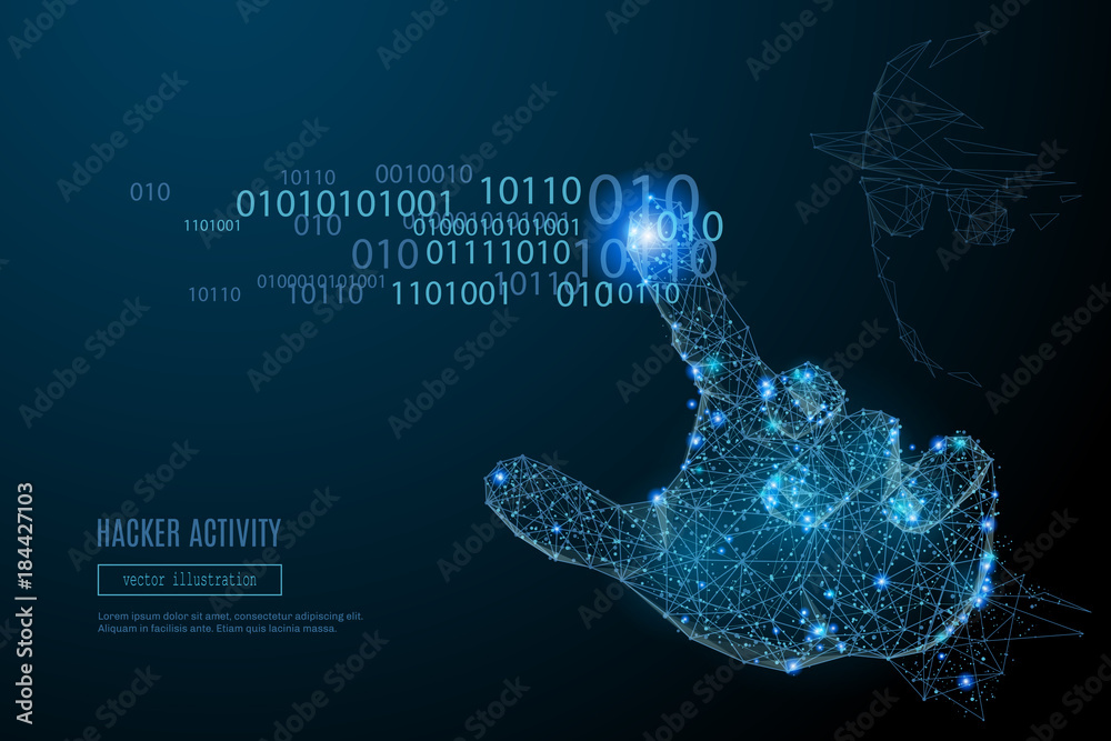 Aufkleber Abstract image of Hacker Activity in the form of a starry sky or space, consisting of points, lines, and shapes in the form of planets, stars and the universe. Vector cyber attack. RGB Color mode