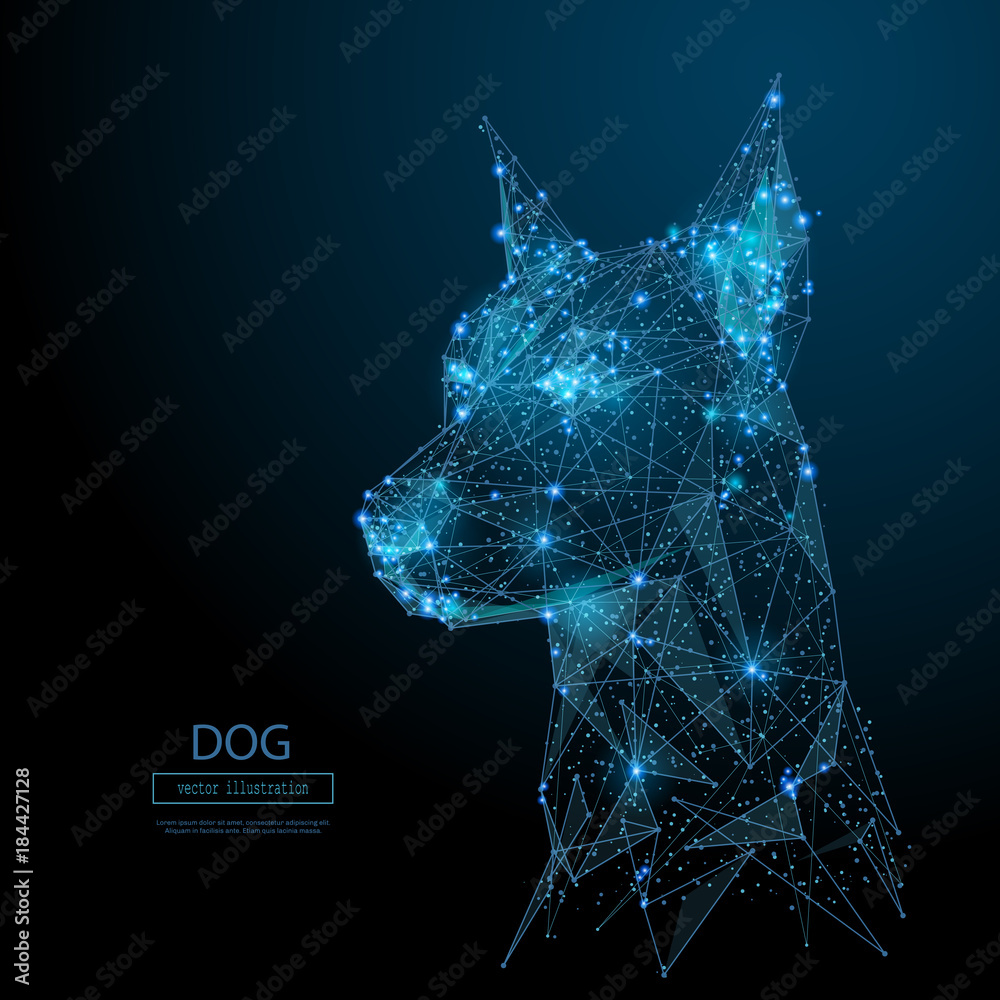 Aufkleber abstract image of head of the dog in the form of a starry sky or space, consisting of points, lines,