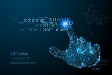 Abstract image of Hacker Activity in the form of a starry sky or space, consisting of points, lines, and shapes in the form of planets, stars and the universe. Vector cyber attack. RGB Color mode