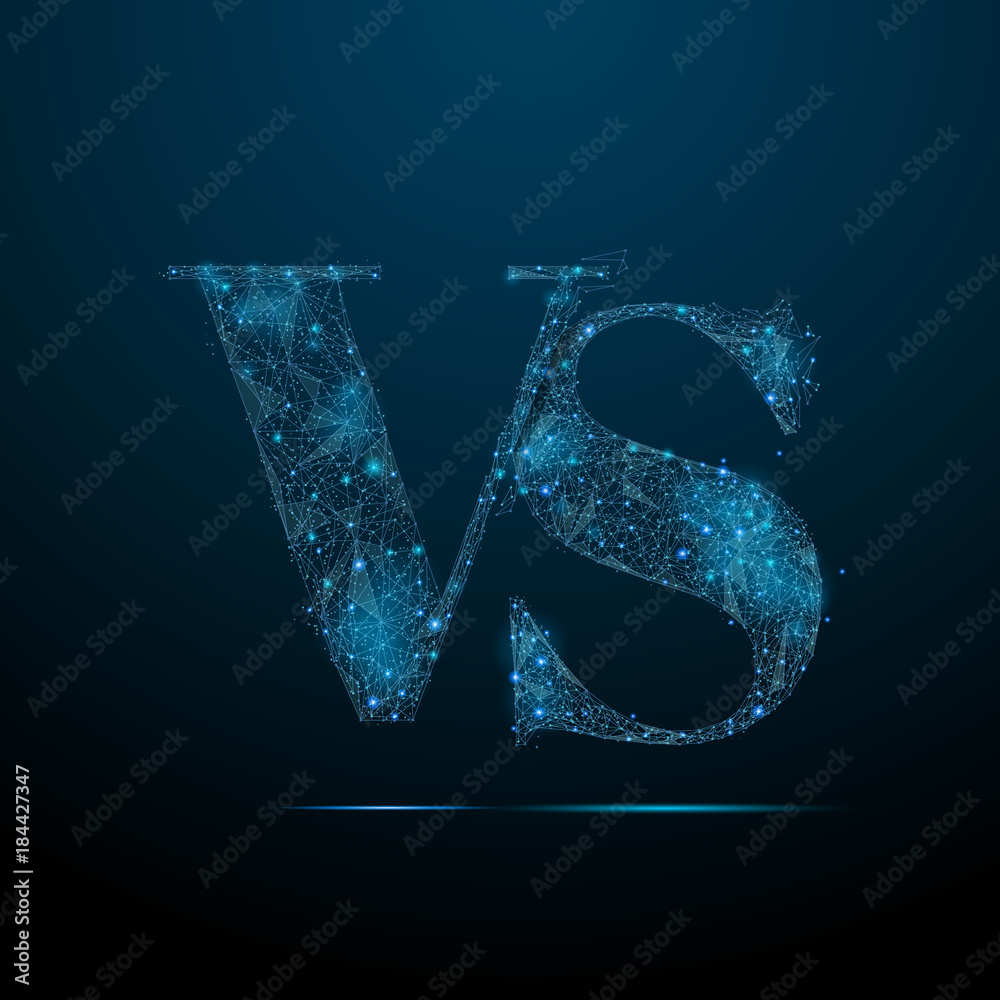 Poster Abstract image of VS letters in the form of a starry sky or space, consisting of points, lines, and shapes in the form of planets, stars and the universe. Vector VERSUS. RGB Color mode