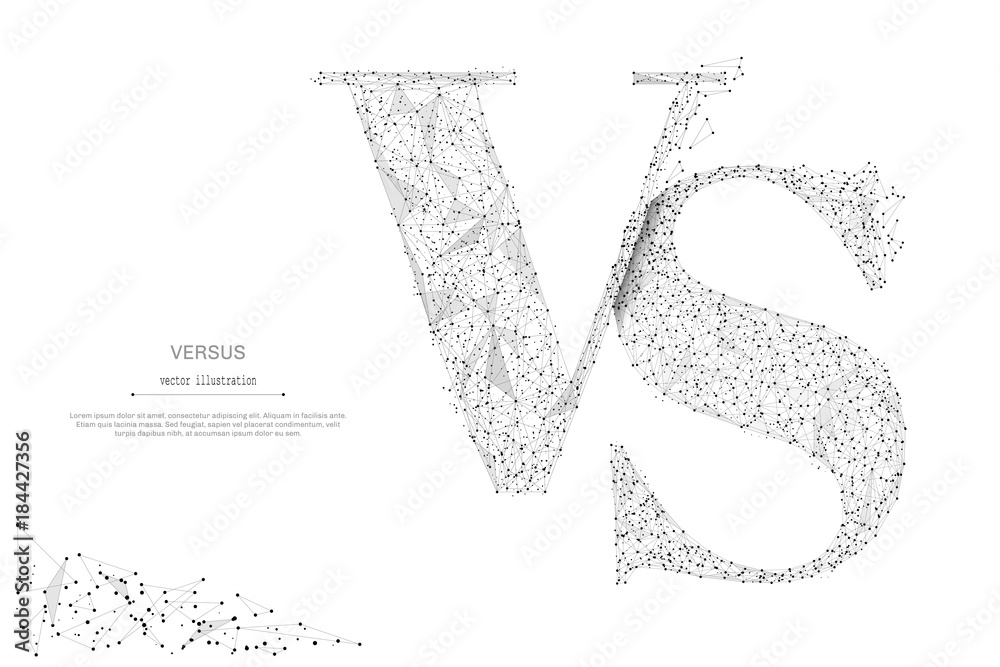 Poster abstract mash line and point word versus origami on white background with an inscription. starry sky