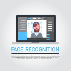 Face Recognition Technology Laptop Computer Security System Scanning Male User Biometric Identification Concept Vector Illustration