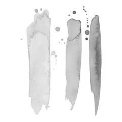 Grayscale watercolor brush stroke stripes isolated on white. Hand painted grunge stripes set. Vector illustration.