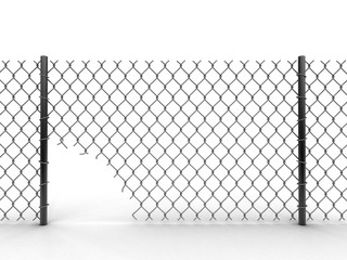 Chainlink fence with hole. Image with clipping path