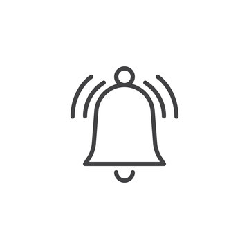 Ringing Bell Line Icon, Outline Vector Sign, Linear Style Pictogram Isolated On White. Alarm Handbell Symbol, Logo Illustration. Editable Stroke