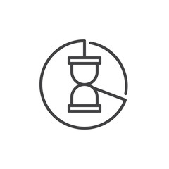 Pie chart with hour glass line icon, outline vector sign, linear style pictogram isolated on white. Time management symbol, logo illustration. Editable stroke