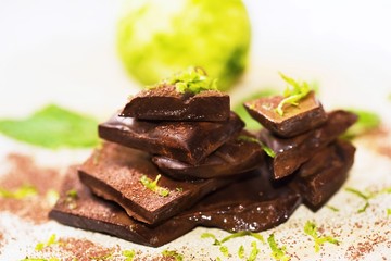 Chocolate pieces, lime bark and lime fruit.