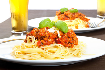 Spaghetti pasta with tomato beef sauce