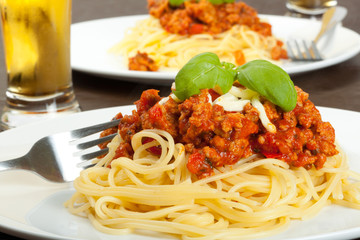 Spaghetti pasta with tomato beef sauce