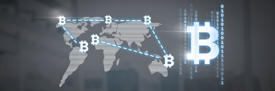 bitcoin icons on world map