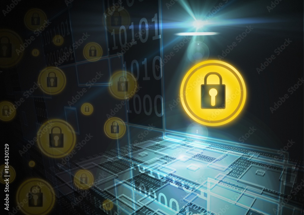 Wall mural security lock icons with code