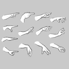 Set of sketched hands