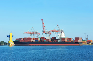 Port cargo crane, ship and container