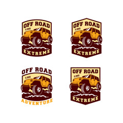 Set of Colored  Off Road Car 4x4 Vehicle Logo Badge Template with Old Style Retro Vintage.  © mnaufal design